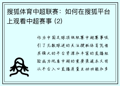 搜狐体育中超联赛：如何在搜狐平台上观看中超赛事 (2)